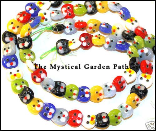 20 Multi Color Lampwork Glass Cat Face Beads Kitty Mix  