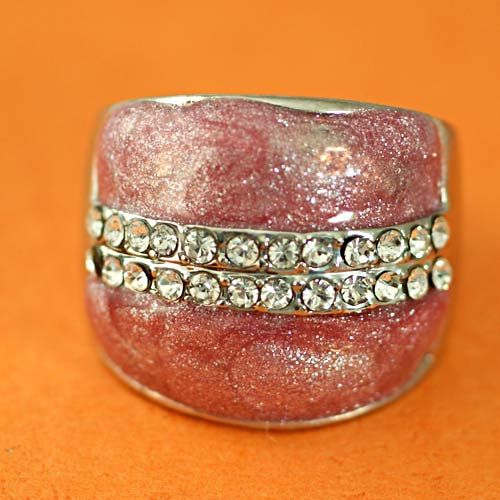r8600 Size 10 Ladys Vogue Pinky Nugget Gemstone CZ Inlay Finger Ring 