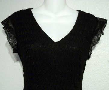Charlotte Russe Black Lacy Lined Cap Sleeve Full Length Dress Size 