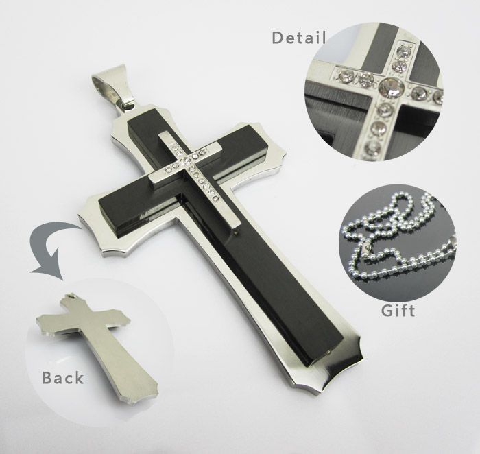   Pendant Stainless Steel cross Necklace black Jesus chain gift  