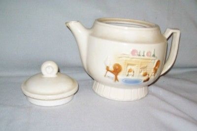 OLD PORCELIER HEARTH Fireplace COFFEE TEA POT w/ LID VITREOUS China 4 