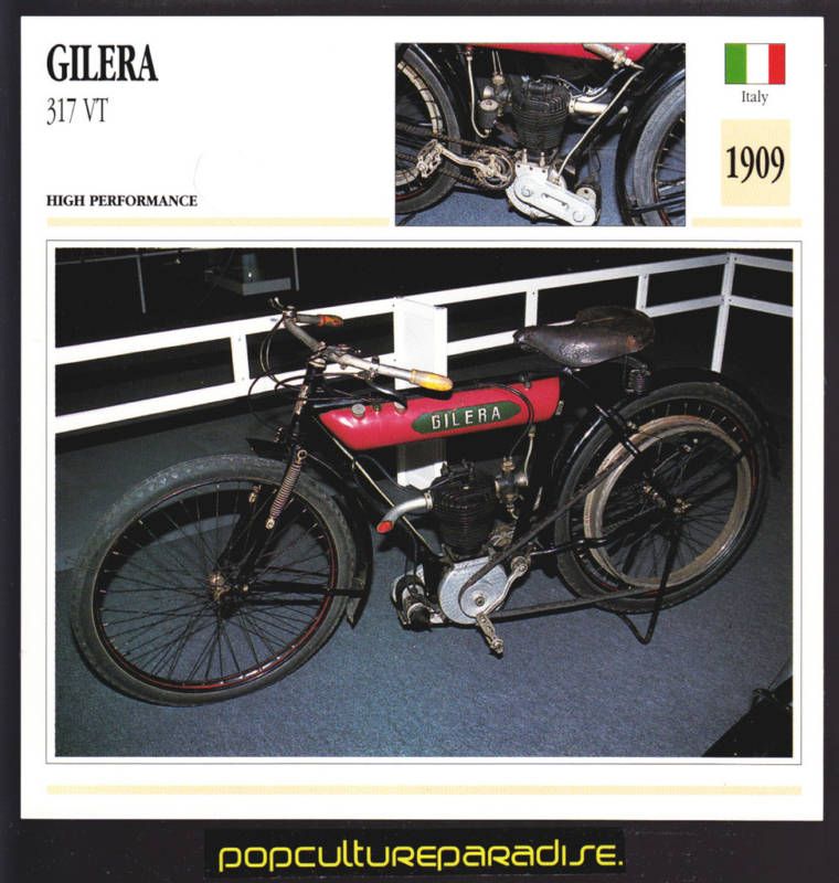 1909 GILERA 317 VT MOTORCYCLE ATLAS PICTURE SPEC CARD  