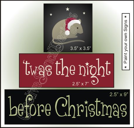 Stencil Trio #T285 ~ Twas the night before Christmas with little mouse 