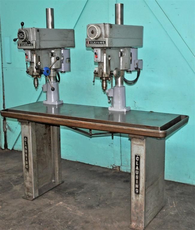 CLAUSING 15” TWO HEAD DRILL PRESS with 65” PRODUCTION TABLE  