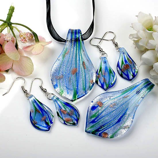Sky Blue Lampwork Glass Bead Necklace Pendant Earring  