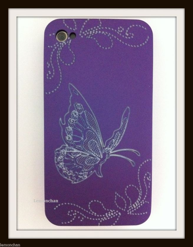 Purple Engraving Butterfly Series Hard Case for iPhone 4 4G 4S  