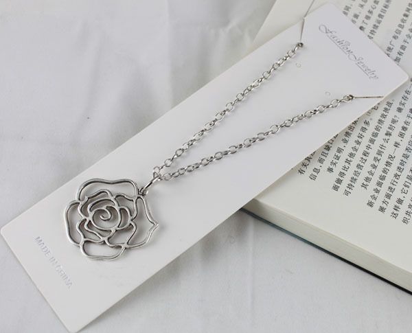 pcs Tibetan silver Rose Flower Pendant Necklaces  
