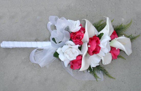 Fuchsia Pink CALLA LILY Roses Wedding Flowers SET Silk  