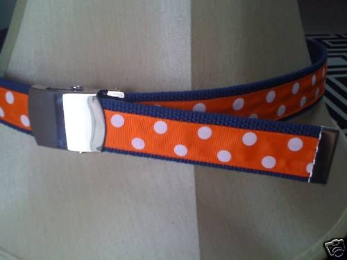 Orange & Navy Blue Polka Dot Grosgrain Ribbon Belts  