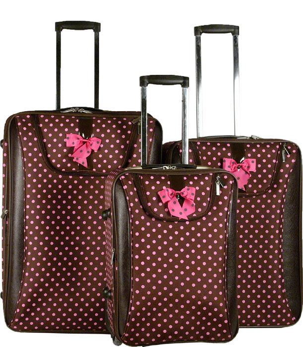 Piece Luggage Set Travel Bag Rolling Wheel Pink Dots  