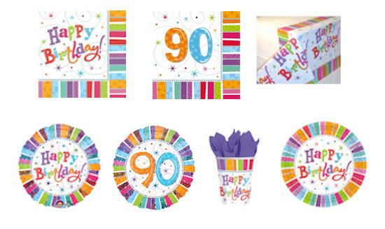 90th Birthday Party Plates, Napkins, Tablecover, Cups  